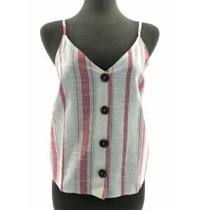Love J Women's Red & Cream Vertical Striped Spaghetti Strap Crop Top Size XL